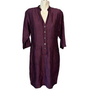 Bitte Kai Rand Purple Lagenlook 3/4 Sleeve Button Shirt Dress Womens Medium